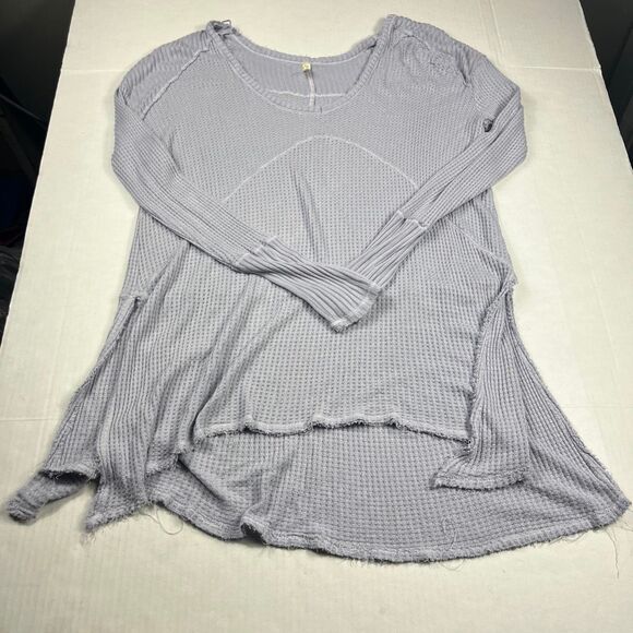 Free People Asymmetric Shirt Periwinkle Oversized Waffle Knit Thermal Top XL - Picture 1 of 11